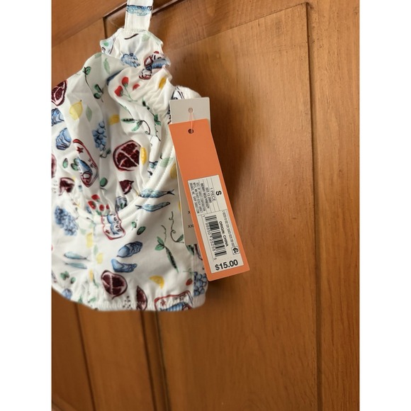 Women's Colsie Woven Corset White Fruit & Sardine Pattern Size Small NWT - Picture 2 of 4